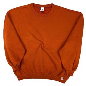 Vintage Russell Athletic Blank Orange Crewneck Sweatshirt Men's XL 90s Boxy Fit